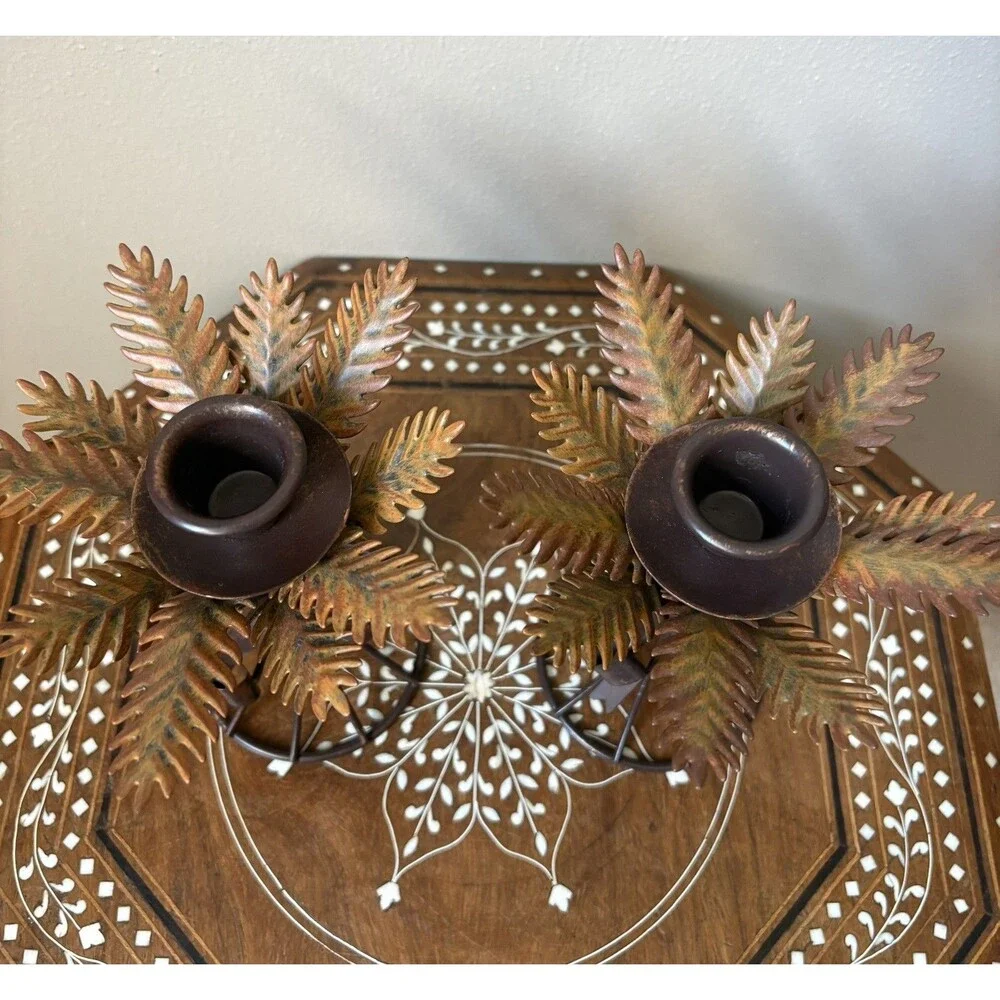 Pair Of Rustic Metal Coppertone Harvest Wheat Taper Candle Holders Fall Decor